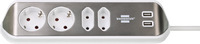 1153590420 Brennenstuhl удлинитель  Extension Socket ,угловой, 2м., 4  роз., 2 USB 3,1А, серебристо-белый