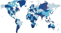 EWA Деревянная Карта Мира настенная, объемная 3 уровня, размер L (192x105 см), цвет синий