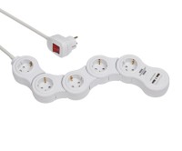 Удлинитель 1,4 м Brennenstuhl Vario Power гибкий, 5 розеток, 2 USB, белый (1155350210)