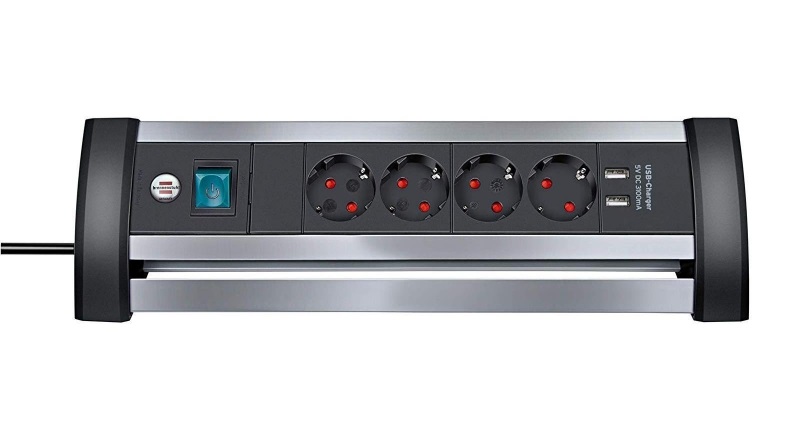 Удлинитель настольный 1,8 м Brennenstuhl Alu-Office-Line, 4 розетки, 2 USB (1394000534)