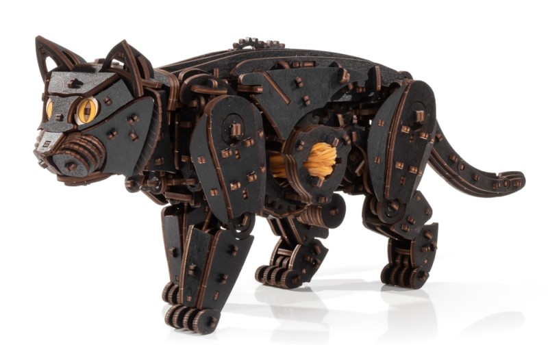 Сборная модель деревянная, конструктор 3D EWA Механический Черный Кот (Кошка)(ECatBlack)