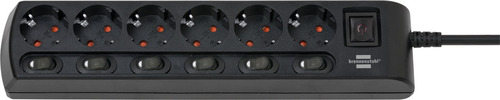 Удлинитель Brennenstuhl  Extension Socket , 2 м., 6 роз., выключатель, черный, IP20 (1153110116)