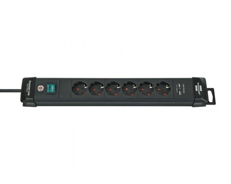 Удлинитель 3 м Brennenstuhl Premium-Line, 2 USB-порта, 6 розеток, черный (1951160601)