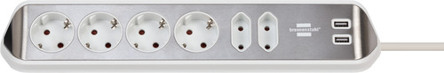 1153590620 Brennenstuhl удлинитель  угловой ESTILO, 2м., 6 роз., 2 USB 3,1А, серебристо-белый