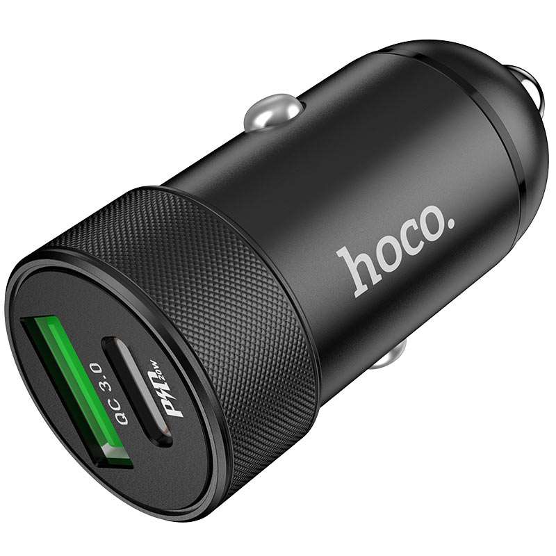 Автомобильное З/У HOCO Z32B 1USB/Type-C 4.0A 20W QC3.0 черный (1/14/140)
